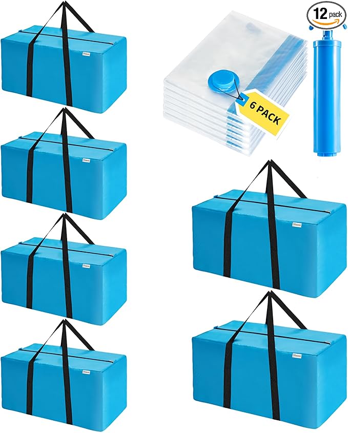 Extra Large Moving Bags Heavy Duty Space Saver Vacuum Storage Bag Vacuum Seal bags for Clothing Travel Packing bag Blue Bag for Moving Vaccine Sealed Blue Storage Bags (12 Pack)