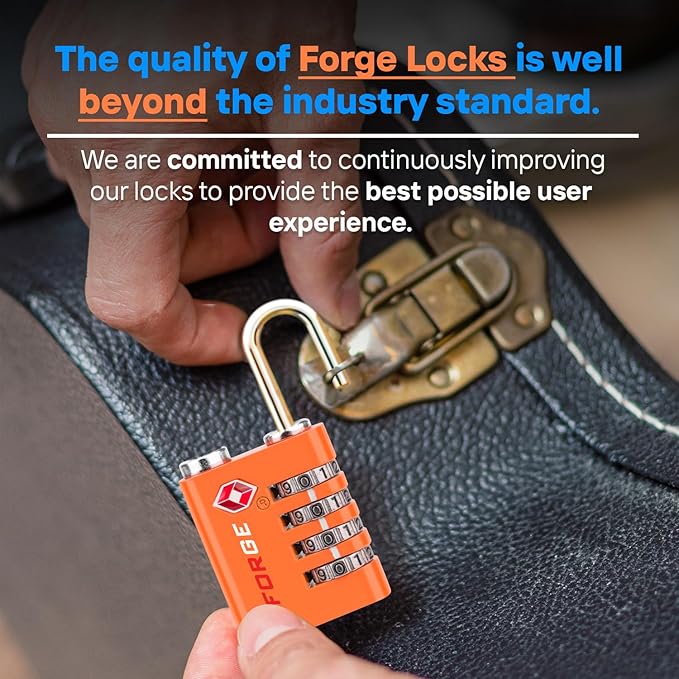 Forge Dual-Opening: Key or Combination Access Lock, TSA Approved Locks for Luggage, Pelican case, Travel, Gym, School, Stainless Steel Shackle.(Orange, 2 Pk)
