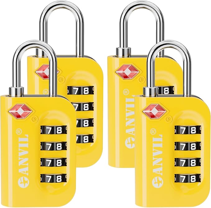 ANVIL TSA Approved Luggage Lock - 4 Digit Combination, 10,000 Combinations, Easy-Read Password Window, Travel Lock for Suitcases, Backpacks, Gym & Student Lockers, Baggage