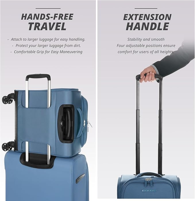 Verage Under Seat Luggage with Wheels, Softside Small Suitcase Spinner Carry On Luggage Bags for Airlines Airplanes Short Trip Men Women (Coast Blue, 14.5-Inch Plus Underseat)