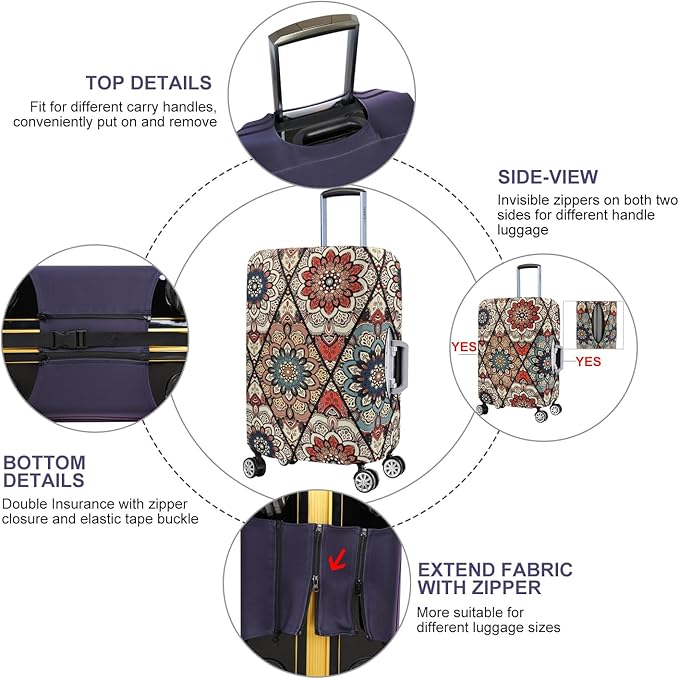 7-Mi Travel Trolley Case Cover Protector Suitcase Cover 19"-20" Trolley case Luggage Storage Covers for Men Women, Retro