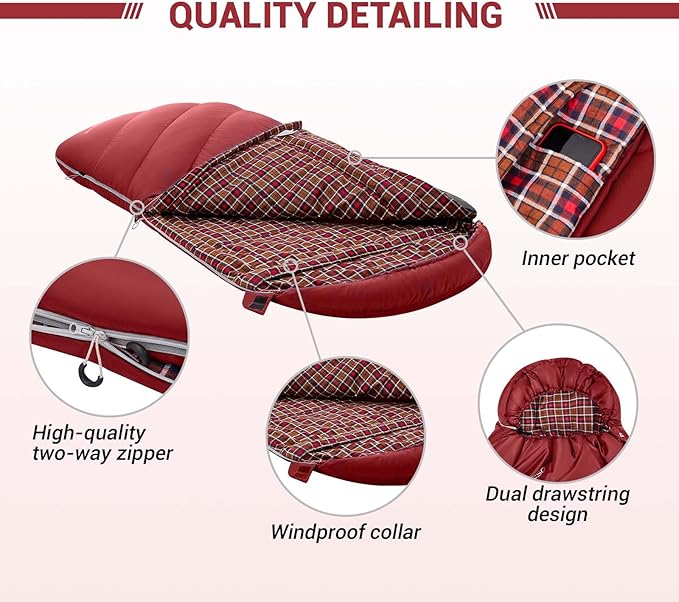 KingCamp Sleeping Bag for Adults, Cold Weather & Warm Extra Wide Big & Tall XL Portable Waterproof Flannel Sleeping Bags, Essentials Gear Accessories for Camping Backpacking Hiking Indoor & Outdoor