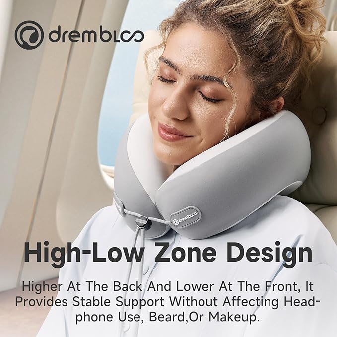 Neck Pillow Airplane, 100% Pure Memory Foam, Cooling Airplane Pillow, Travel Pillow, Travel Pillows for Airplanes, Plane, Flight Pillow, Gray