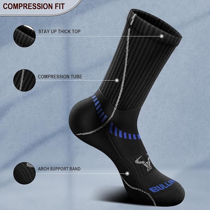 BULLIANT Compression Socks for Men 6Pairs, Athletic Crew Socks Cushioned For Men Sports Running-Arch Support