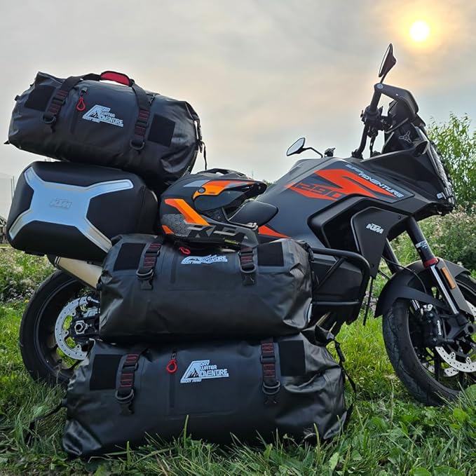 Motorcycle Waterproof Duffel Bag With Tie Down Straps, Marine Grade (60 Liter/15.8 Gallon, Rocky Series, Black)