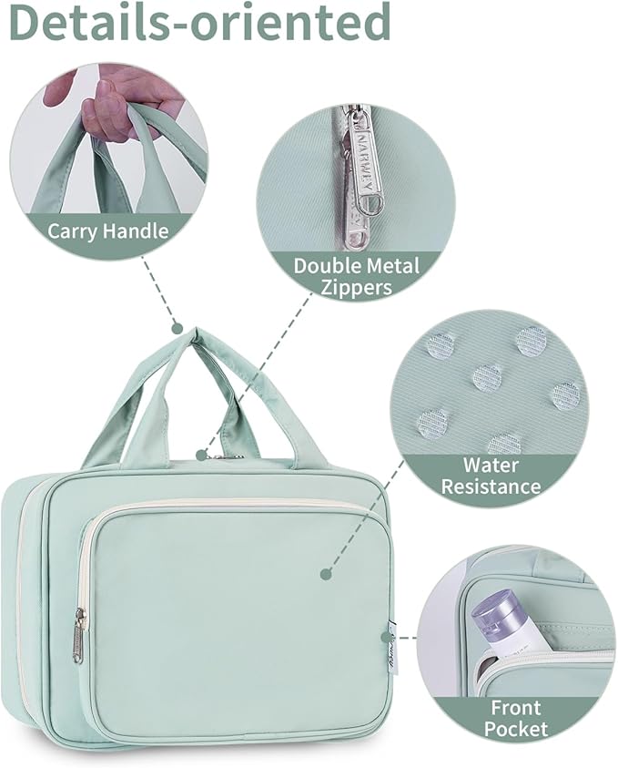 Travel Toiletry Bag for Women Large Hanging Makeup Bag Organizer Toiletries Bag for Full Size Essentials Accessories Cosmetics (Mint Green (Large))