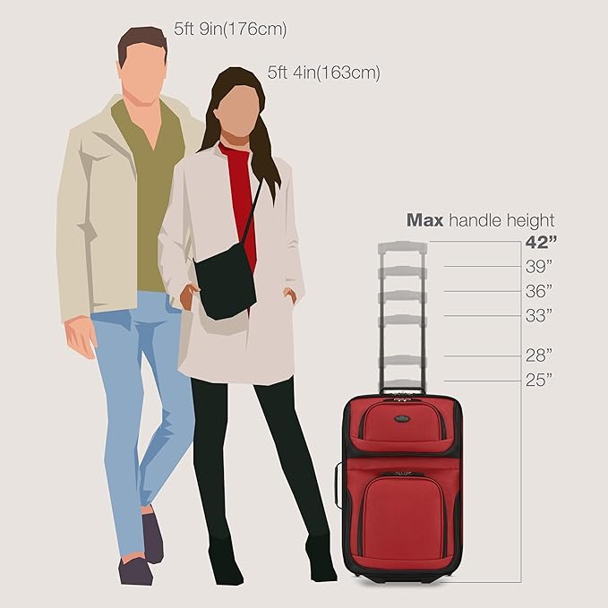 U.S. Traveler Rio Fabric Expandable Carry-on Luggage, Rolling Suitcase, Red, 2 Wheel Set