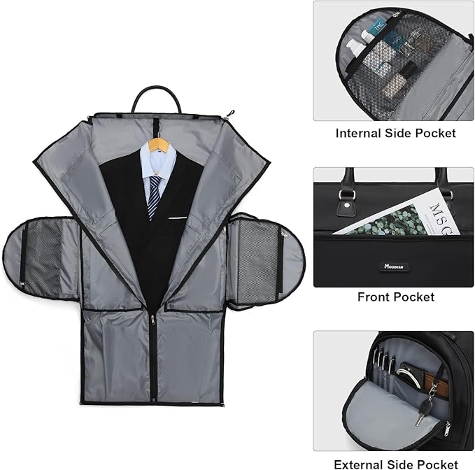 Modoker Rolling Garment Bags, Large Garment Duffle Bag with Wheels, 3 in 1 Garment Suit Luggage Bag for Women Men Business Travel Weekender, Black