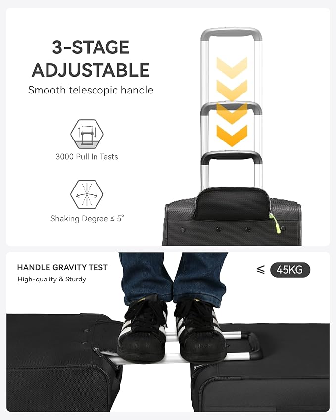 LUGGEX Carry On Luggage with Spinner Wheels - Stylish Lightweight Carry On Suitcase - Soft Sided 22x14x9 airline approved with Front Open Design for Travel, Business (Black, 20 Inch)