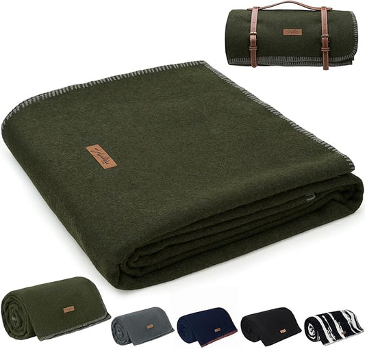 100% Wool Blanket, 62" x 86", Warm, Thick, Washable, Military Wool Blanket, Great for Camping, Outdoors, Sporting Events, Survival Kits