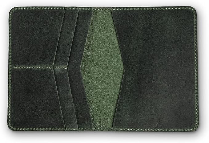 PEGAI Standard Full Grain Crazy Horse Leather Passport Holder | Custom Travel Passport Cover & Organizer | Handcrafted Leather Passport Wallet for Men and Women | Pike (Green)