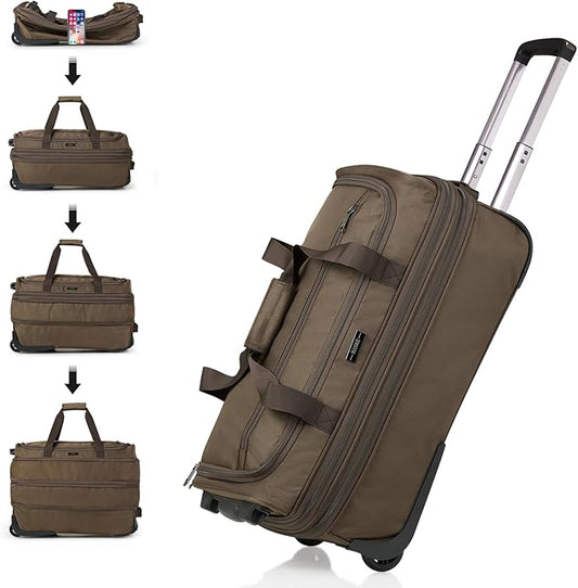 Hanke Expandable Carry On Luggage Suitcases with Wheels Foldable Duffle Bag for Travel Carry On suitcase Weekend Bag for Women Men（Coffee）