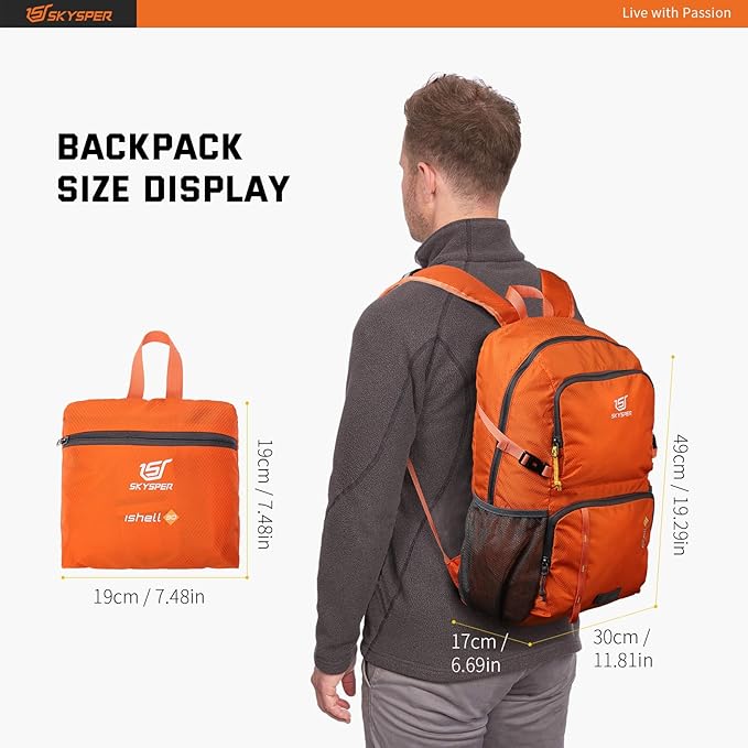 SKYSPER Lightweight Packable Backpack - 30L Hiking Daypack with Wet Pocket Foldable Travel Carry-on Backpack for Women Men