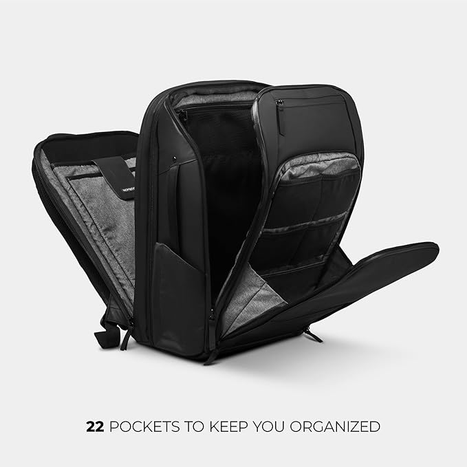NOMATIC Travel Pack - 20L Water Resistant Laptop Bag - TSA-Ready Expandable Black Backpack