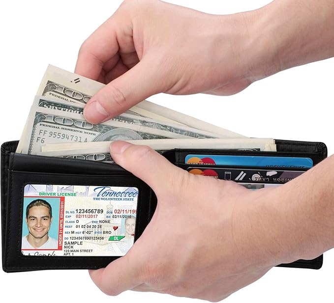 Wallet for Men-Genuine Leather RFID Blocking Bifold Stylish Wallet With 2 ID Window
