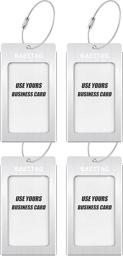 Luggage Tags Metal Suitcase Tags Travel Bag ID Identifier Luggage Tag (Silver 4-Pack)