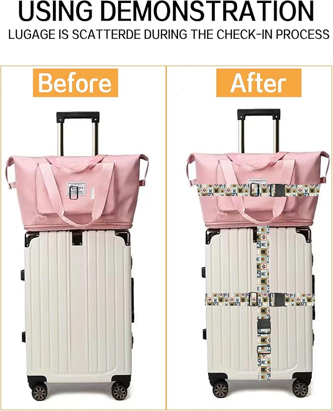 Luggage Straps for Suitcases, Adjustable Travel Belt, Durable Wide Luggage Strap, Cute Suitcase Strap Identifiers with Buckle, Bag Straps for Luggage, Cute Dogs