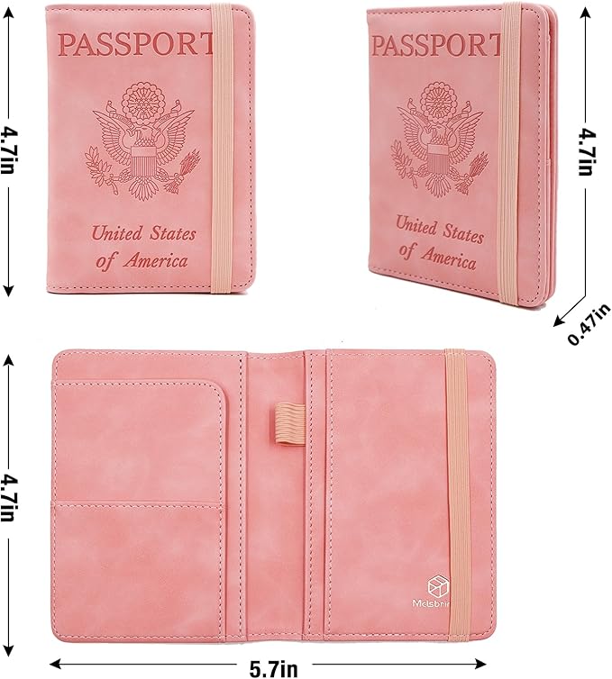 Melsbrinna Premium Leather Passport Holder Covers Case, Waterproof Rfid Blocking Travel Wallet Passport Holder with Pen Holder, Cute Passport Book for Women/Men
