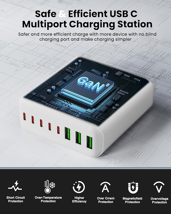 500W USB C Charger Block, 8-Port USB C Charging Station Fast Charging PD 120W PC Laptop Charger Adapter Compatible with MacBook Pro/Air/All iPad,DELL, iPhone 16/15/14/13/Pro Max/Galaxy