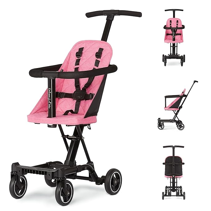 Dream On Me Lightweight and Compact Coast Rider Stroller with One Hand Easy Fold, Adjustable Handles and Soft Ride Wheels, Pink, 365-PINK