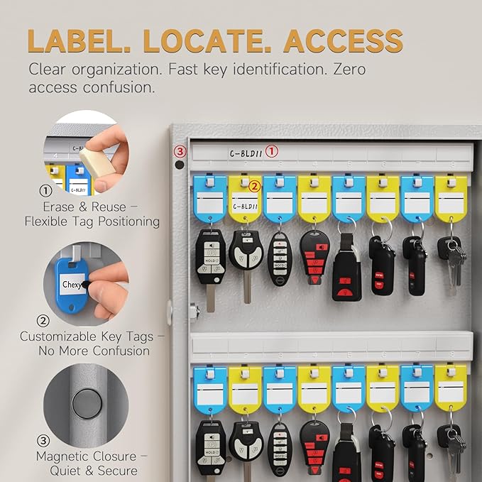 32 Key Lock Box Wall Mount, Smart Key Cabinet One Time Password/APP Bluetooth/Fixed/Wi-Fi Remote/Key Unlock, Key Management for Valets/Realtors/Office/Hotel