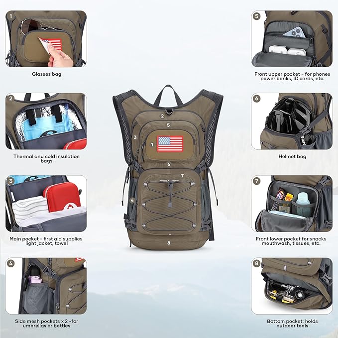 Maelstrom Hydration Hiking Backpack with 2L/3L Water Bladder, High Flow Bite Valve Camping Daypack Lightweight