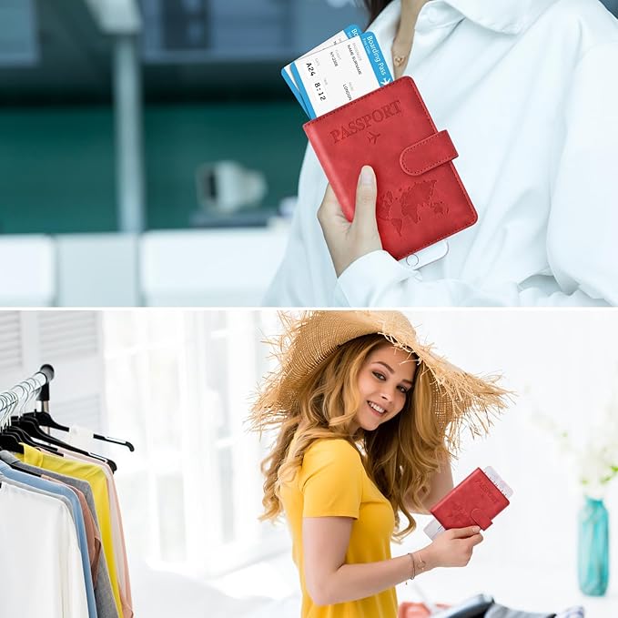 Eoehro Passport Holder for Travel Essentials, Passport Wallet Cover Case for Travel Must Haves Accessories,Passport Book Holders for Women and Men(red)
