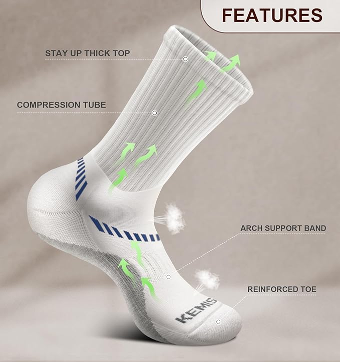 BULLIANT Compression Socks for Men 6Pairs, Athletic Crew Socks Cushioned For Men Sports Running-Arch Support