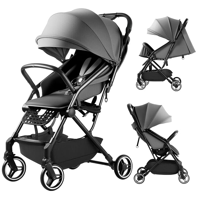 Lightweight Stroller Compact Travel Stroller for Airplane One-Click Folding with Reclining Seat, UV Protection Canopy,Silent All-Terrain Wheels,Umbrella Strollers for Toddlers 0-4
