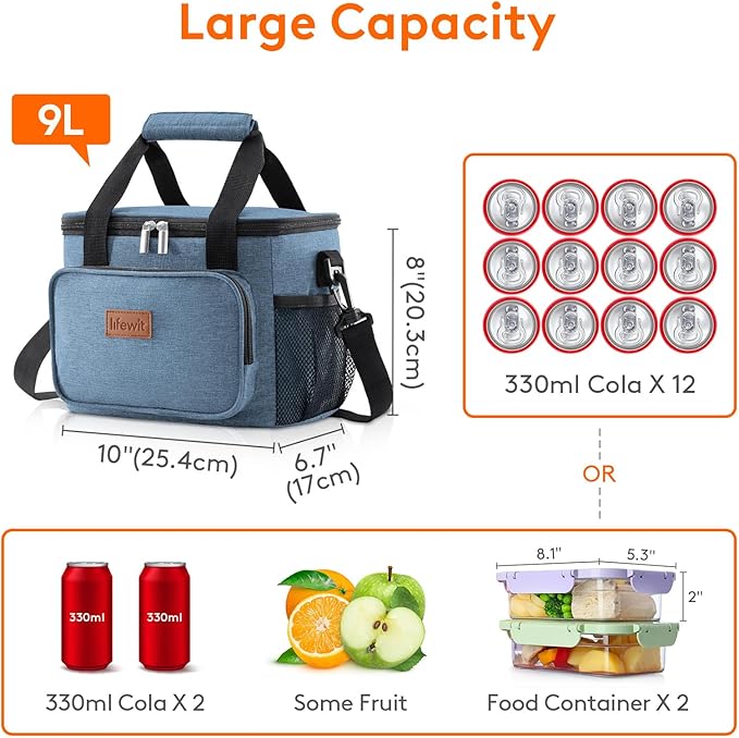Lifewit Medium Lunch Bag Insulated Lunch Box Soft Cooler Cooling Tote for Adult Men Women, Light Blue 12-Can (9L)