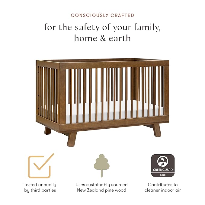 babyletto Hudson 3-in-1 Convertible Baby Crib with Toddler Bed & Daybed Conversion - Strong, Durable & Easy to Assemble - GREENGUARD Gold Certified w/ 4 Adjustable Mattress Heights - Natural Walnut