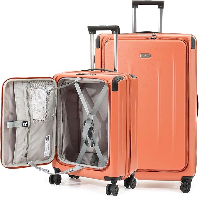Carry On Luggage, 20Inch & 29 Inch Top Opening Airline Approved ABS+PC Hard Shell Suitcases with Silent Wheels, TSA Lock,Front Pocket and Wet-dry Separated Six-piece Set (AD Orange, 20Inch & 29 Inch)