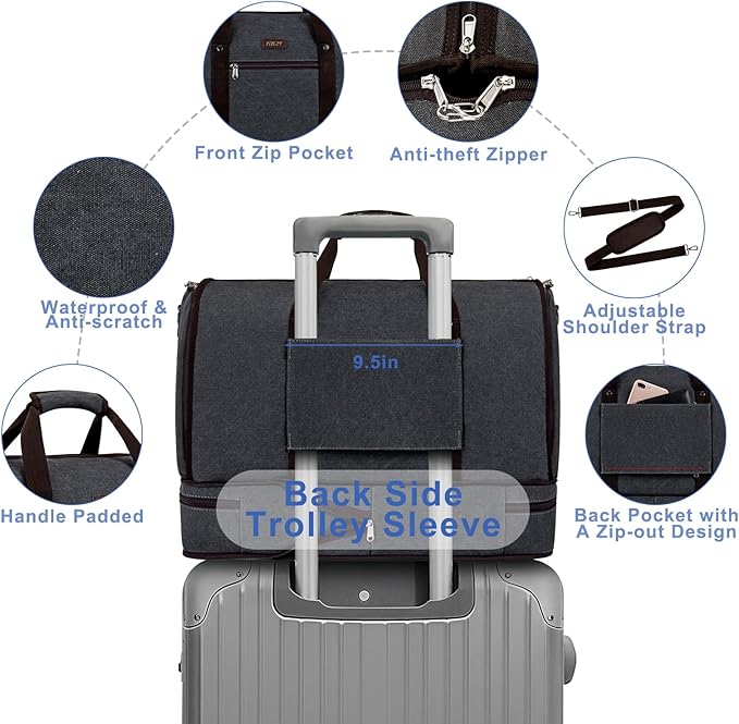 Garment Duffle Bag for Travel - Convertible Carry on Garments Duffel Bags Travel Bag for Women Men Large Weekender Bag with Shoes Compartment 3 in 1 Hanging Clothes Suit Dress Bag 3pcs Set