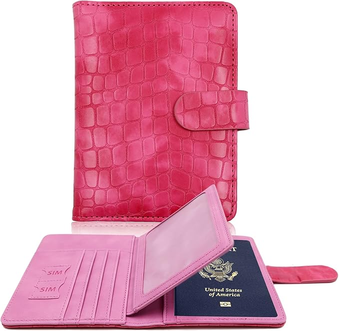 Melsbrinna Unisex Adult Travel Wallet, RFID Protected, Pink Faux Leather Passport Cover with 6 Compartments and 4 Card Slots