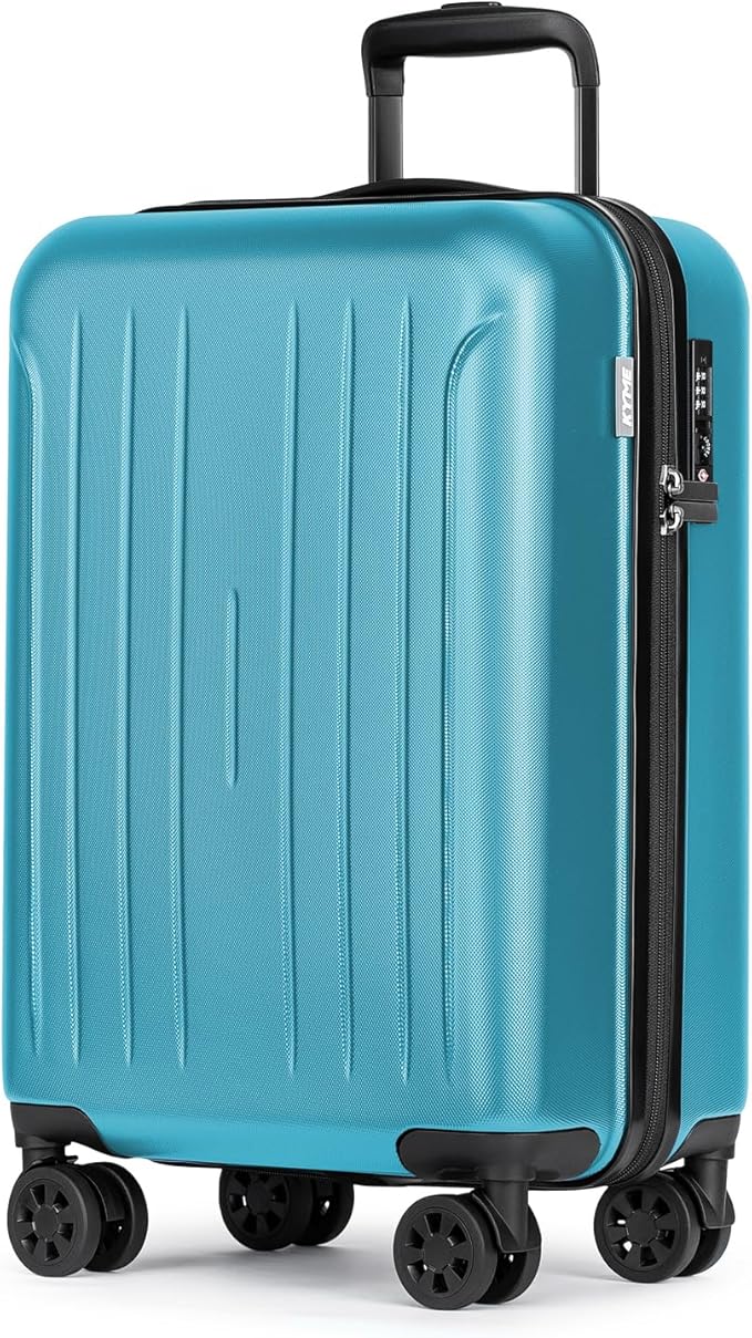 KYME Suitcase Hardshell With Double Spinner Wheels, PC+ABS TSA Lock Travel Luggage (Ocean Blue, 20" Carry On)