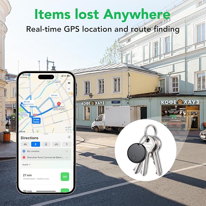 Air Tracker Tags-4 Pack: Smart Bluetooth Tracker, Item Finder Works with Apple Find My (iOS Only) App, Trakcer Tag Locator for Keys, Luggage, Satchel, Backpack etc. (Not for Android Devices)