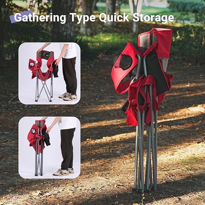 Camping Folding Chair Outdoor Lawn Portable Lightweight Camp Folding Chairs for Adult Outside with Cup Holder, Cooler Pouch & Side Pocket for Camping, Beach, Fishing, Sports or Tailgating Events