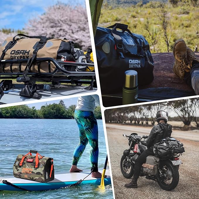 Waterproof Duffel& Luggage Bag - Motorcycle Dry Bag Tail Saddle Bags with Roll Top Closure,Large Storage Space,for Camping, Kayaking, Fishing & Traveling(SkyBlack, 40L)