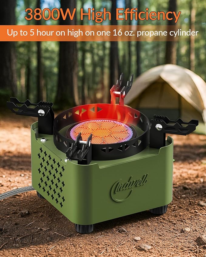 Indwell Camping Stove with Infrared Burner, Single Burner Propane Stove Ultra-Thin Design Adjustable Flame Control Wind-Resistant Portable Gas Cooker for Camping Hiking Outdoor Cooking