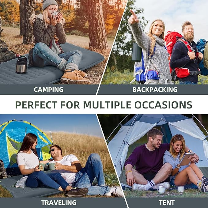 Camping Sleeping Pad, Extra Thick 5 Inch Camping Mat with Pillow Built-in Foot Pump Inflatable Sleeping Pads Compact for Camping Backpacking Hiking Traveling Tent（Gray）