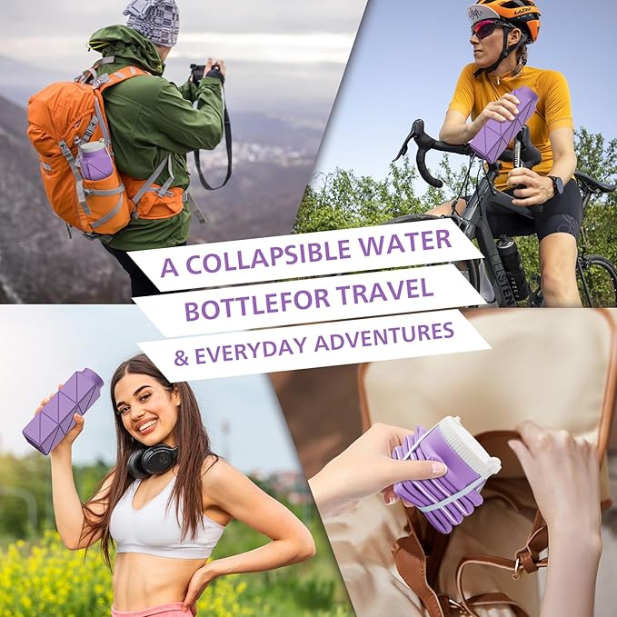2pcs 610ml Collapsible Water Bottles Upgrade Foldable Water Bottle BPA Free Reusable Lightweight LeakProof Silicone Water Bottles 20.6oz for Travel Gym Hiking Office Camping Sport