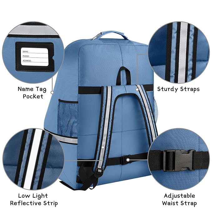 Car Seat Travel Bag - Padded Car Seat Carrier with Steel Cable Handle and Reflective Stripes, Large Durable Airport Gate Check Bag with Shoulder Strap
