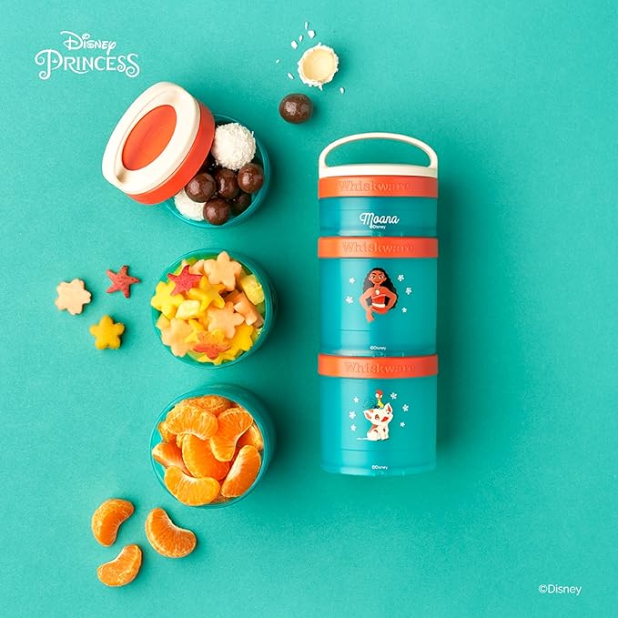 Whiskware Disney Princess Moana, Stackable Snack Containers for Kids, 3 Stackable Snack Cups for School or Travel, Formula and Cupholder Friendly, Moana and Pua