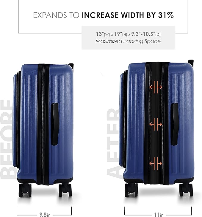 22 Inch Carry On Luggage 22x14x9 Airline Approved, Carry On Suitcase with Wheels, Hard-shell Carry-on Luggage, Durable Luggage Carry-On, Navy Small Suitcase with Cosmetic Case