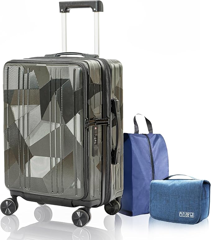 20 inch Carry On Luggage Expandable Top Opening/Clamshell Opening, TSA Approved Carry On Luggage Hard Shell Suitcases, Lightweight Away Carry On Suitcases, Grey