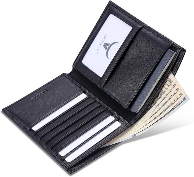 HISCOW Italian Leather Passport Holder for Travel - RFID Blocking Wallet Cover with Secure Organizer for Men & Women, US & Foreign Trips, Black