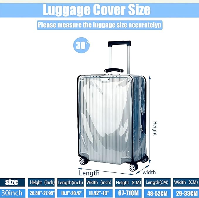 30 Inch Suitcase Cover for Luggage,1.5mm Thickness Clear Luggage Covers for Suitcase TSA Approved Suitable 30-31 Inch Suitable for Long Travel Accessories