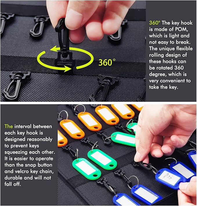 Key Organizer Case, Portable Key Organizers Box with 36 Key Hooks and Tags Landlord Key Holder, Zippered Key Case for Home and Office Multi Key Organizers