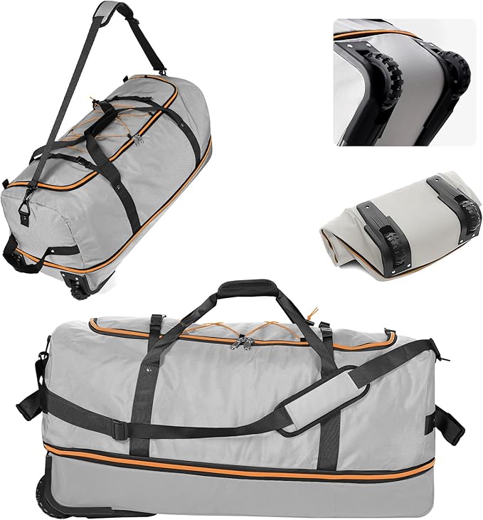 CONTAIL 32" Soft-Sided Rolling Duffle Bag with 2 Wheels,Expandable from 110L to 140L, Foldable Travel Duffel with Multiple Compartments,Grey