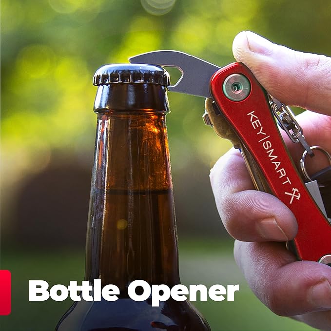 KeySmart Rugged - Multitool Key Holder for Keychain w/Bottle Opener and Pocket Clip, Key Organizer for Key Chain, EDC Keychains, Key Ring for Car Fobs Key Chains, Expandable (Up to 14 Keys, Red)